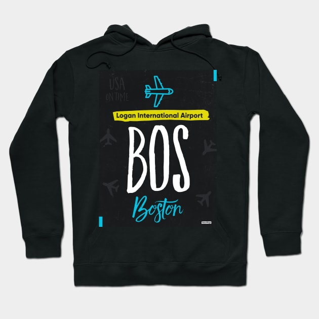 BOS BOSTON airport tag Hoodie by Woohoo